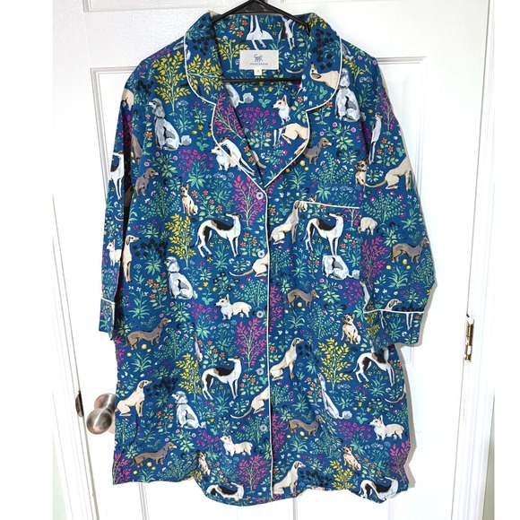 Printfresh Other - Printfresh Good Dog Organic Cotton Sleep Shirt Teal Blue Floral Nightgown XL NEW